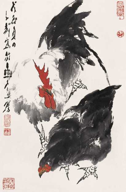 王子武 1988年作 双吉图 立轴